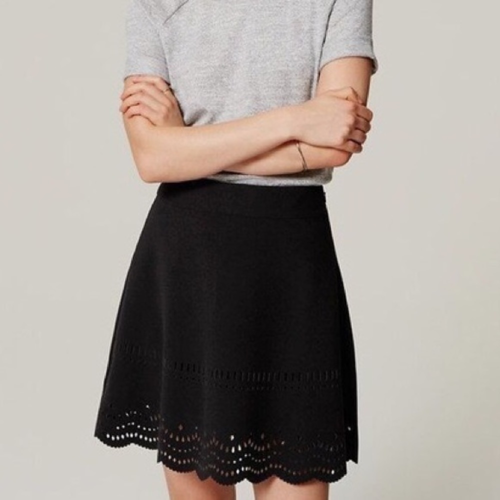 LOFT | Perforated Scalloped Black Skirt